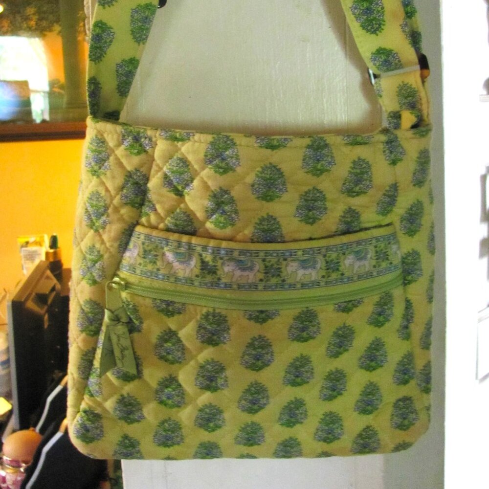 Vera Bradley Quilted Fabric Chartreuse Floral Elephant Shoulder Bag